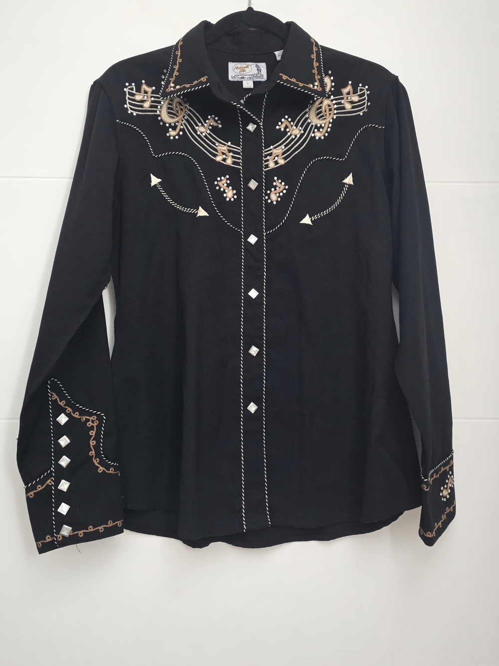 Panhandle Slim Retro Western Musical Note Guitar Snap Shirt L